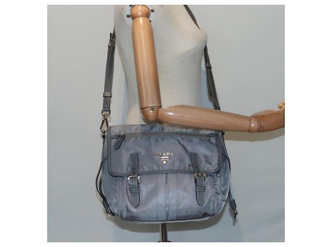 PRADA Schultertasche Nylon Grau Silber Authentisch 89792 Braun - Ansicht 32