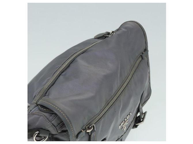 PRADA Schultertasche Nylon Grau Silber Authentisch 89792 Braun - Ansicht 8