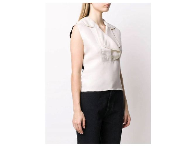 Ivory- und schwarze Wollbluse Gianfranco Ferré Roh Sand - Ansicht 3