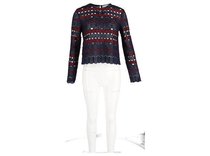 Sandro Spitzenbluse aus marineblauem Polyester - Ansicht 4