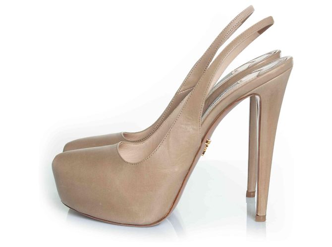 Prada Slingback-Absätze mit versteckter Plattform Braun Beige - Ansicht 2