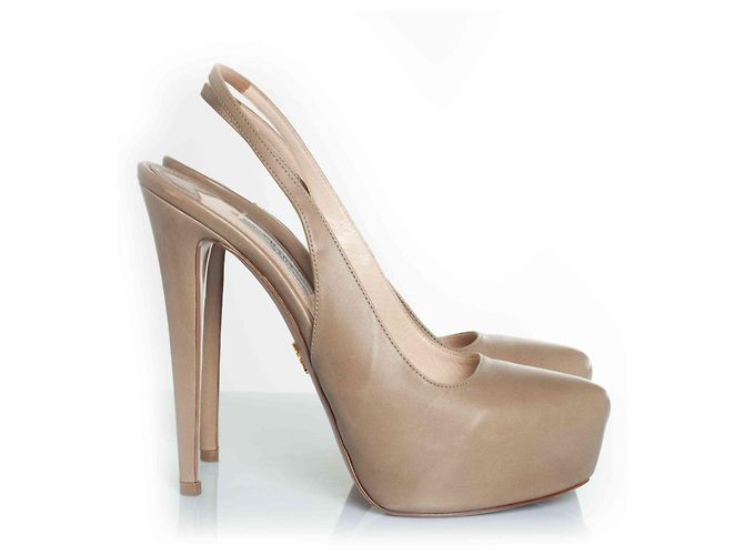 Prada Slingback-Absätze mit versteckter Plattform Braun Beige - Ansicht 4