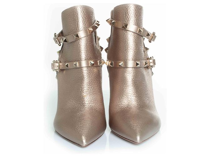 Stivaletti in pelle Rockstud di Valentino Garavani Metallico Bronzo - vista 3