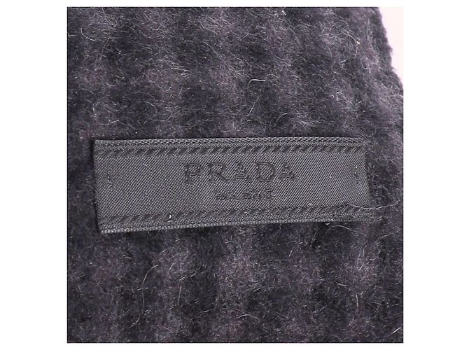 Prada Logo with Pattern Fringed Scarf in Black and Grey Cashmere - view 3