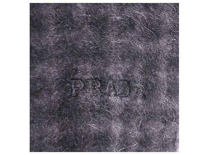 Prada Logo with Pattern Fringed Scarf in Black and Grey Cashmere - view 4