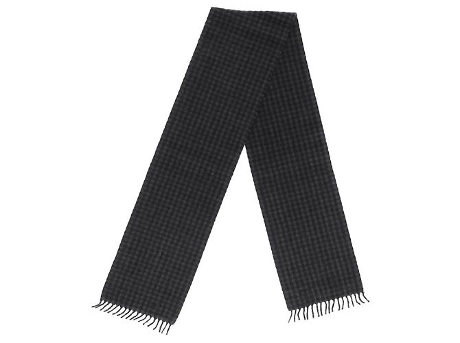 Prada Logo with Pattern Fringed Scarf in Black and Grey Cashmere - view 5
