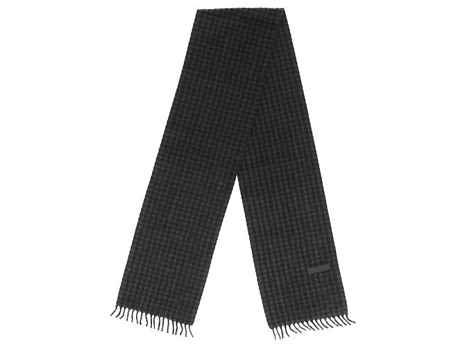 Prada Logo with Pattern Fringed Scarf in Black and Grey Cashmere - view 6