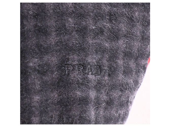 Prada Logo with Pattern Fringed Scarf in Black and Grey Cashmere - view 8