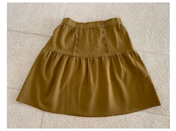 Autre Marque Falda de crepé de lana kaki con puente Caqui - vista 10