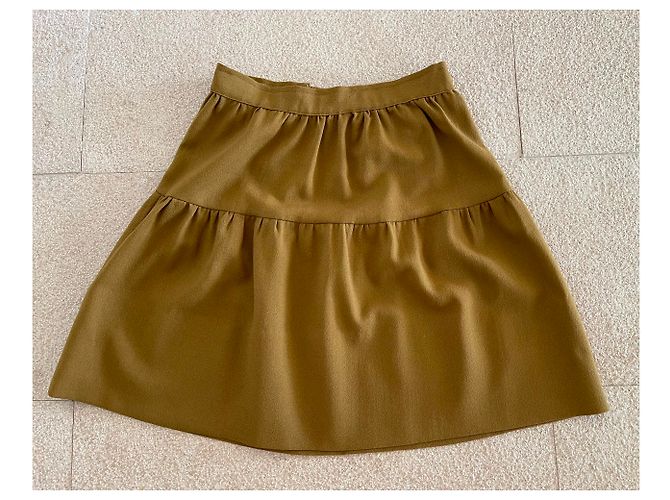 Autre Marque Falda de crepé de lana kaki con puente Caqui - vista 11