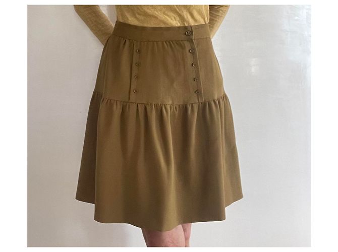 Autre Marque Falda de crepé de lana kaki con puente Caqui - vista 15