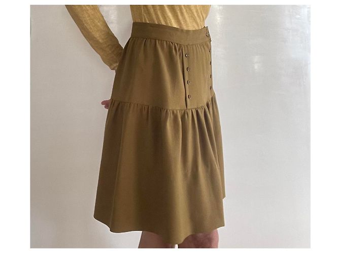 Autre Marque Falda de crepé de lana kaki con puente Caqui - vista 16