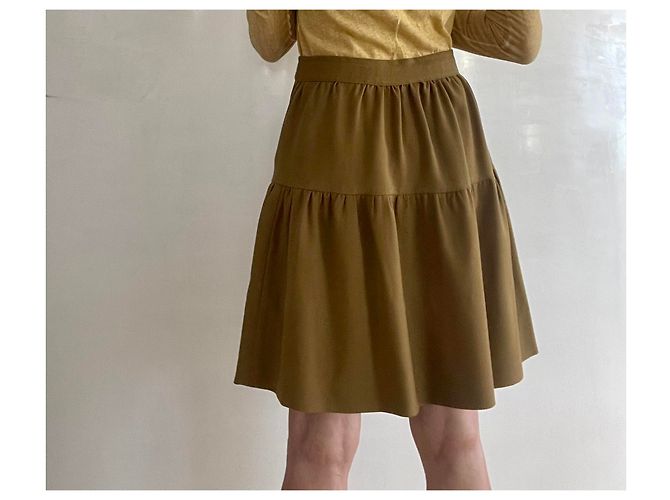Autre Marque Falda de crepé de lana kaki con puente Caqui - vista 17