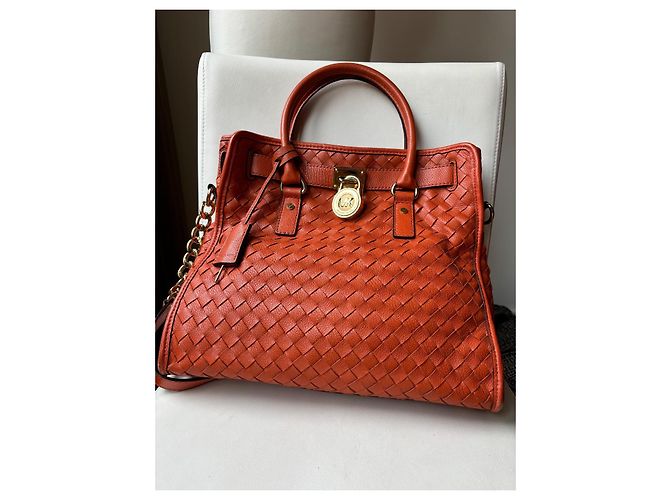 Borsa Michael Kors Hamilton in pelle intrecciata arancione - vista 2