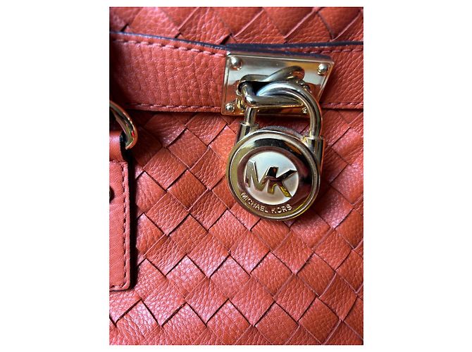 Borsa Michael Kors Hamilton in pelle intrecciata arancione - vista 3