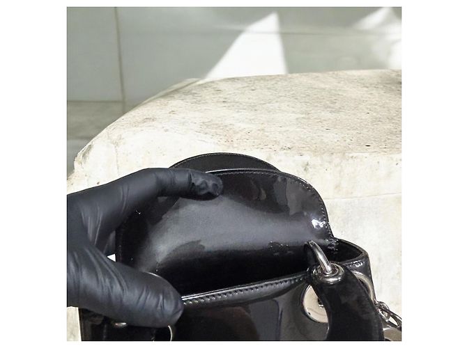 Christian Dior Borsa Mini Lady Dior Nera Laccata Nero Grigio antracite - vista 11