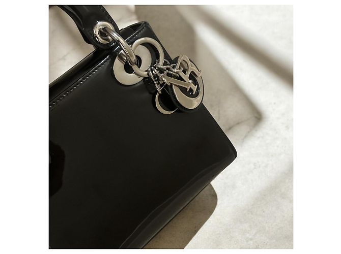 Christian Dior Borsa Mini Lady Dior Nera Laccata Nero Grigio antracite - vista 12