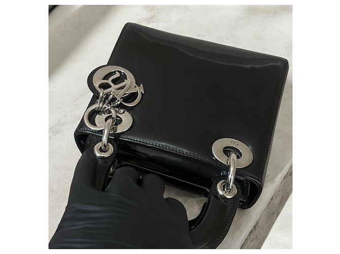 Christian Dior Borsa Mini Lady Dior Nera Laccata Nero Grigio antracite - vista 14