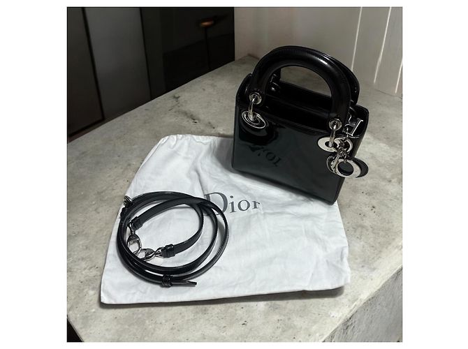 Christian Dior Borsa Mini Lady Dior Nera Laccata Nero Grigio antracite - vista 2