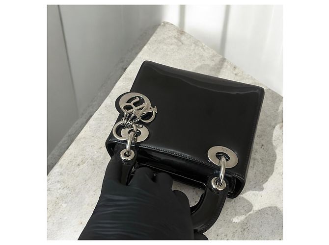 Christian Dior Borsa Mini Lady Dior Nera Laccata Nero Grigio antracite - vista 3