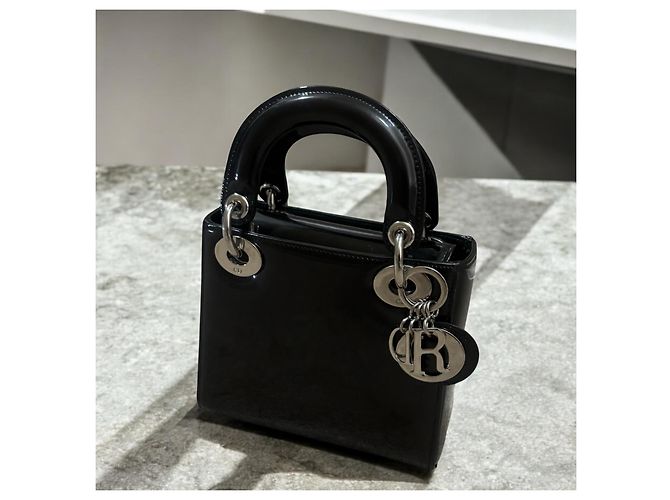 Christian Dior Borsa Mini Lady Dior Nera Laccata Nero Grigio antracite - vista 4