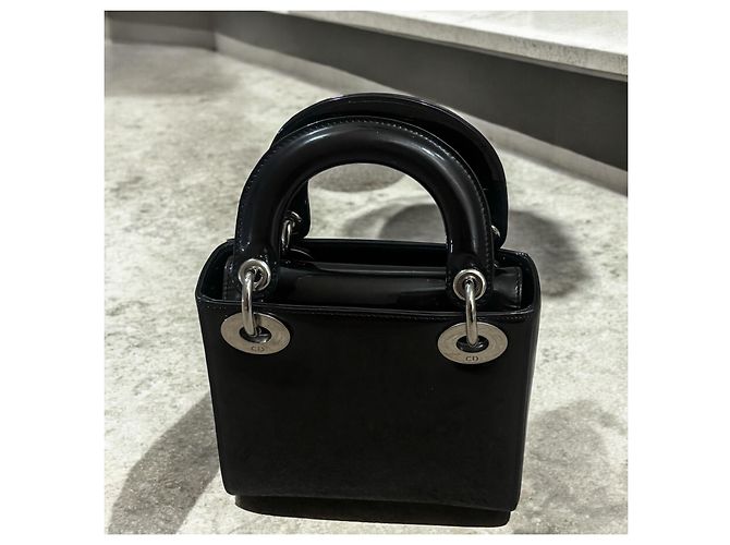 Christian Dior Borsa Mini Lady Dior Nera Laccata Nero Grigio antracite - vista 5