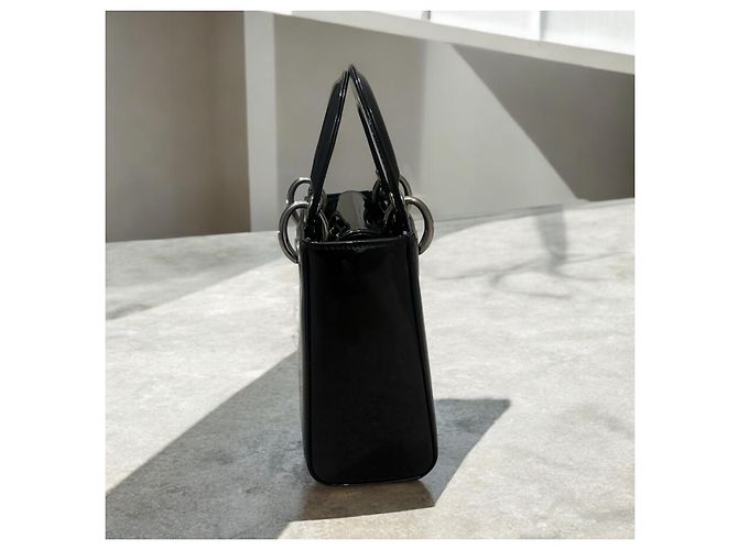 Christian Dior Borsa Mini Lady Dior Nera Laccata Nero Grigio antracite - vista 6