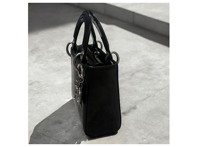 Christian Dior Borsa Mini Lady Dior Nera Laccata Nero Grigio antracite - vista 7