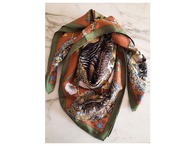 Foulard/Carré Hermès 90 cm "Fauna e Flora del Texas" Olivier Kermit Bronzo - vista 6