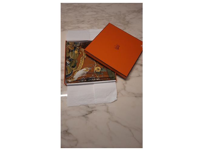 Foulard/Carré Hermès 90 cm "Fauna e Flora del Texas" Olivier Kermit Bronzo - vista 7