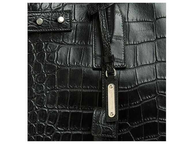 Saint Laurent Sac de Jour North/South Black Crocodile embossed Leather Bag Strap - vue 2