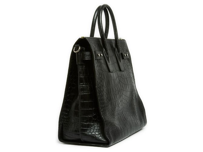 Saint Laurent Sac de Jour North/South Black Crocodile embossed Leather Bag Strap - vue 6