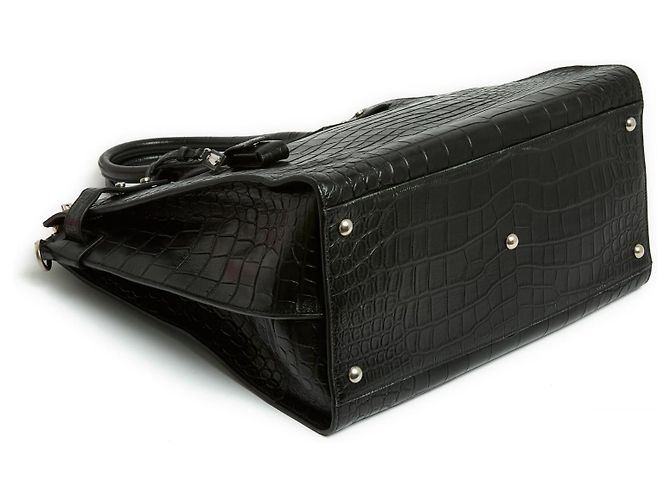 Saint Laurent Sac de Jour North/South Black Crocodile embossed Leather Bag Strap - vue 7