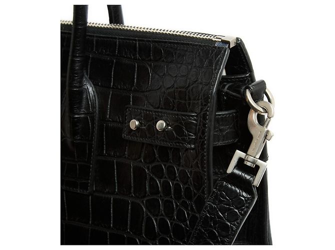 Saint Laurent Sac de Jour North/South Black Crocodile embossed Leather Bag Strap - vue 9