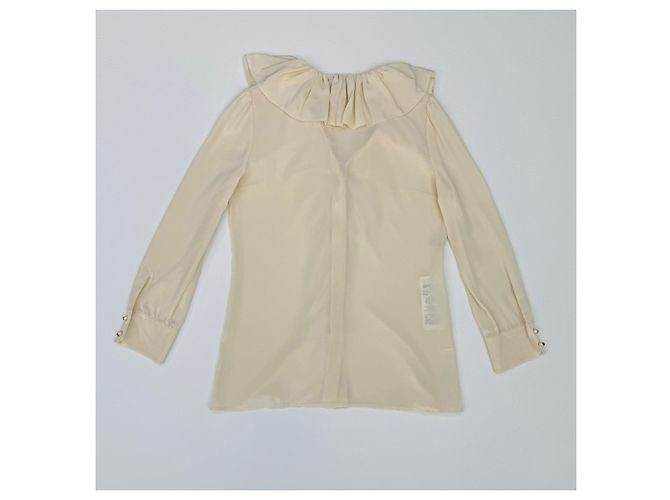 Camisa Gucci de seda beige con cuello de volantes - vista 5