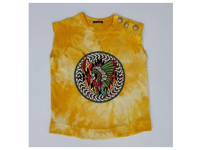 Camiseta Balmain Tie Dye Bordada Amarilla de Algodón Amarillo - vista 2