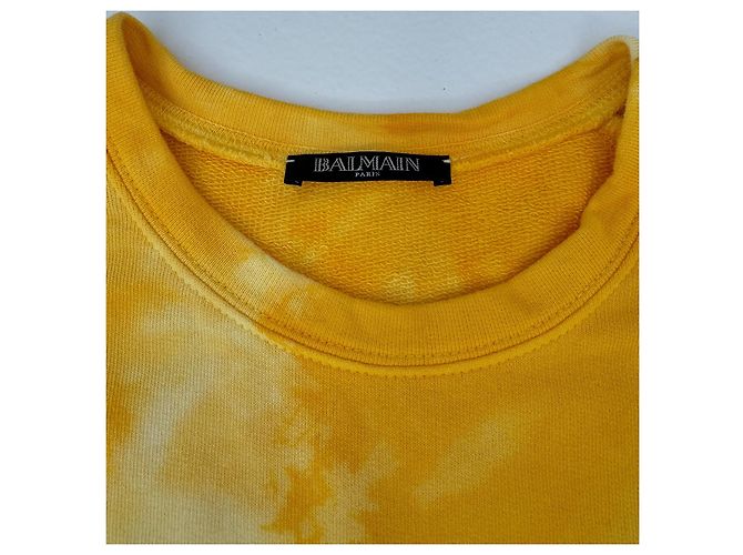 Camiseta Balmain Tie Dye Bordada Amarilla de Algodón Amarillo - vista 4