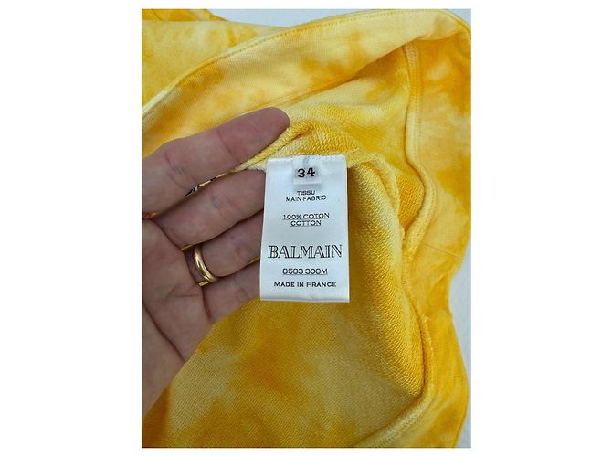 Camiseta Balmain Tie Dye Bordada Amarilla de Algodón Amarillo - vista 5