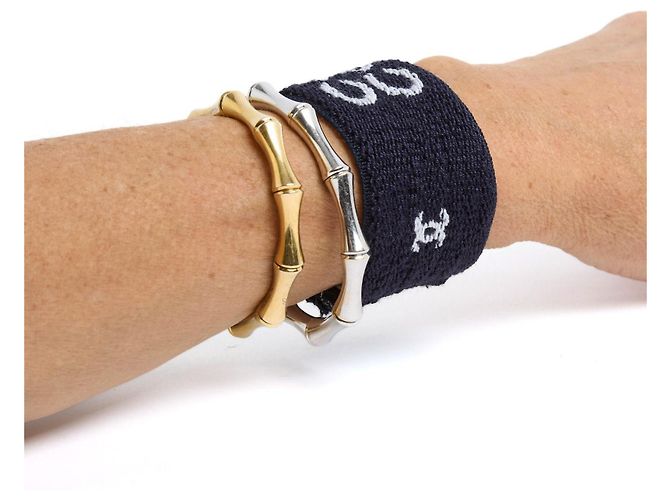 Set Chanel 2000s Ensemble Bandeau Bracciale Coco Fascia Polso Blu Navy - vista 5