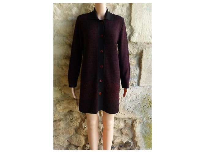 Yves Saint Laurent Wollstrickjacke Schwarz Bordeaux - Ansicht 2