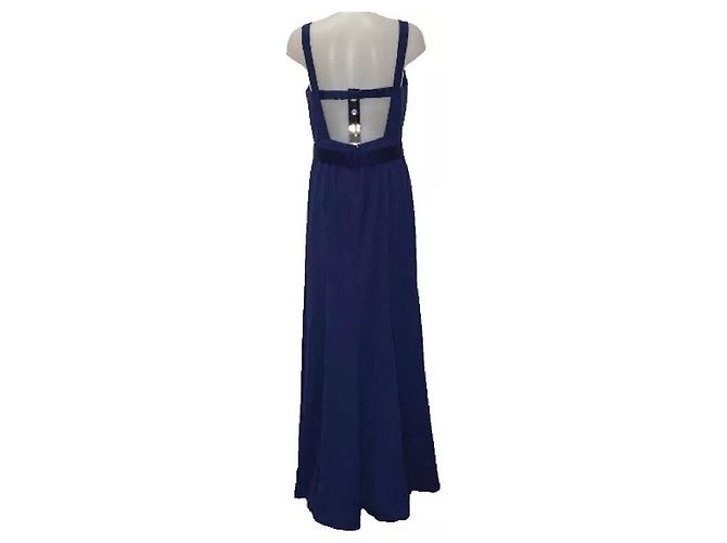 Vera Wang Abito da sera blu navy con una schiena mozzafiato - vista 2
