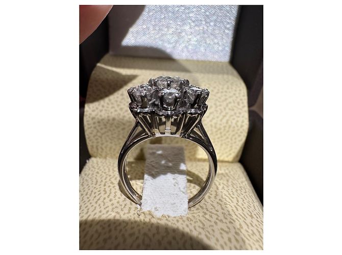 Autre Marque Daisy Ring Diamanten 18 Karat Weißgold Größe 50 Silber Hardware - Ansicht 3