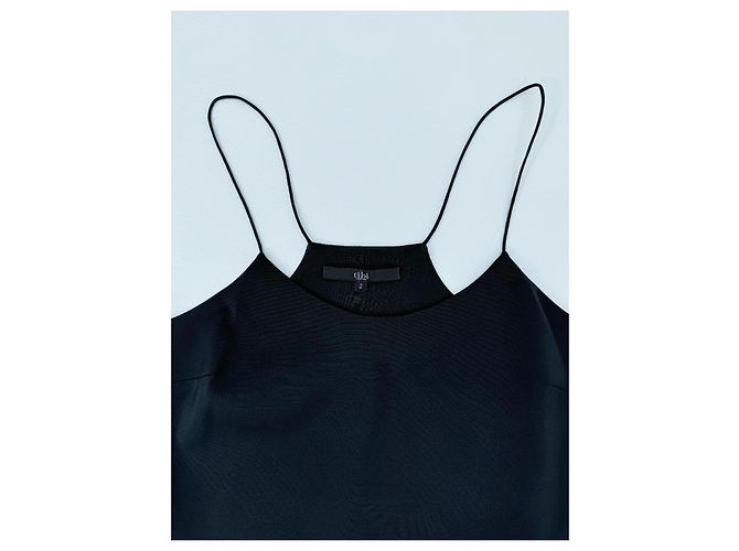 Top Tibi nero con piume di struzzo - vista 5
