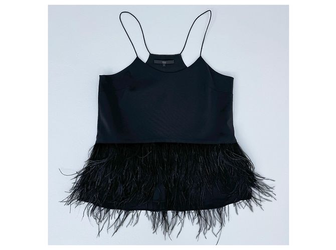 Top Tibi nero con piume di struzzo - vista 6