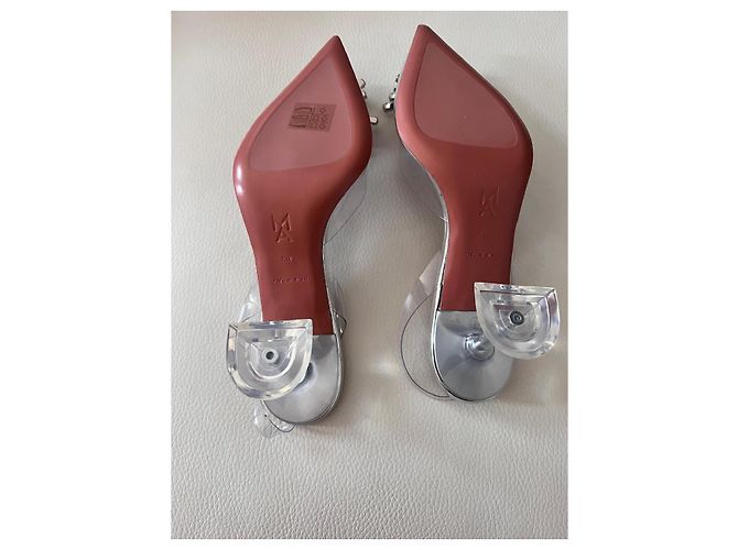 Amina Muaddi Decolte Slingback begum Grigio - vista 12
