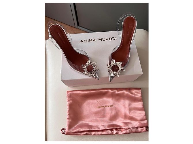 Amina Muaddi Decolte Slingback begum Grigio - vista 2