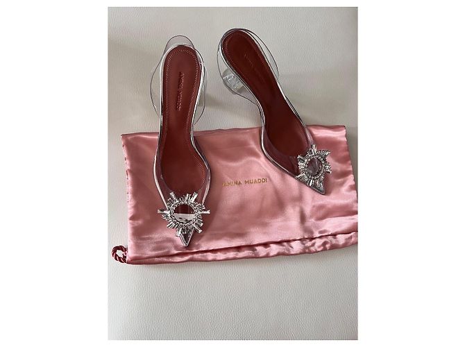 Amina Muaddi Decolte Slingback begum Grigio - vista 4
