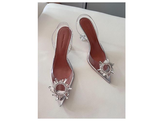 Amina Muaddi Decolte Slingback begum Grigio - vista 5