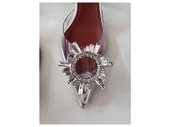 Amina Muaddi Decolte Slingback begum Grigio - vista 6