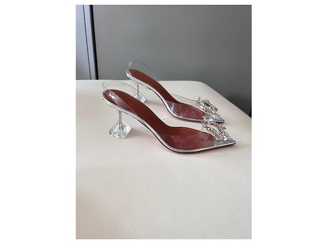 Amina Muaddi Decolte Slingback begum Grigio - vista 7